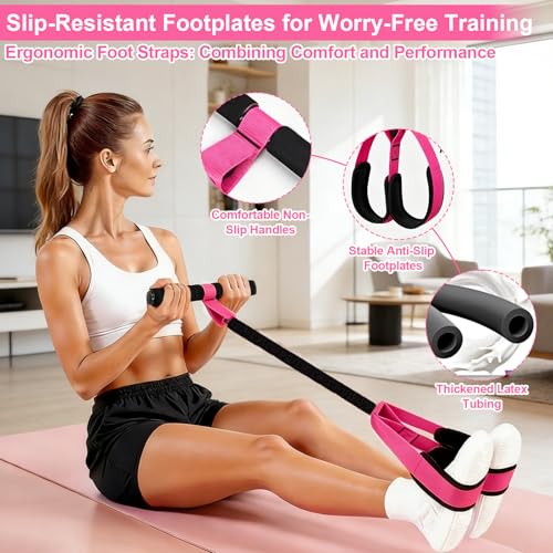 Pedal Resistance Band with Handle, 50 LBS Thickened Latex Tube Pedal Resistance Band with Soft Non-Slip Foam Foot Pedals for Women, Tension Rope Trainer for Abs, Legs,Home Gym Workout Equipment