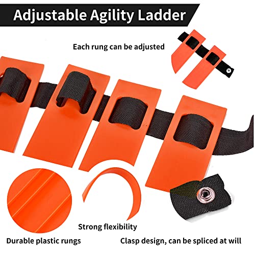 TNZMART Agility Ladder and Disc Cones Training Set Adjustable Rungs Training Ladder with 10 Plastic Sport Cones for Training - color: Orange, 6 hurdles