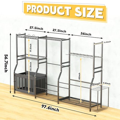 Ultrawall Sports Equipment Organizer, Golf Bag Stand w/Ski & Ball Storage - size: 97.6"
