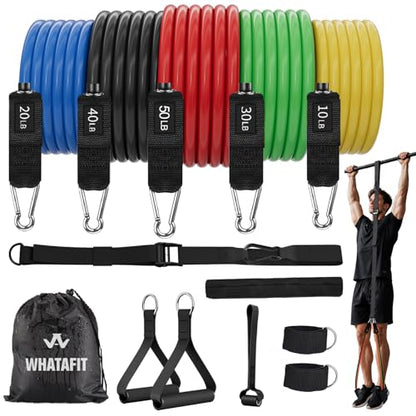 WHATAFIT Resistance Bands with Handles, 5-Level Exercise Bands for Workout - color: Various