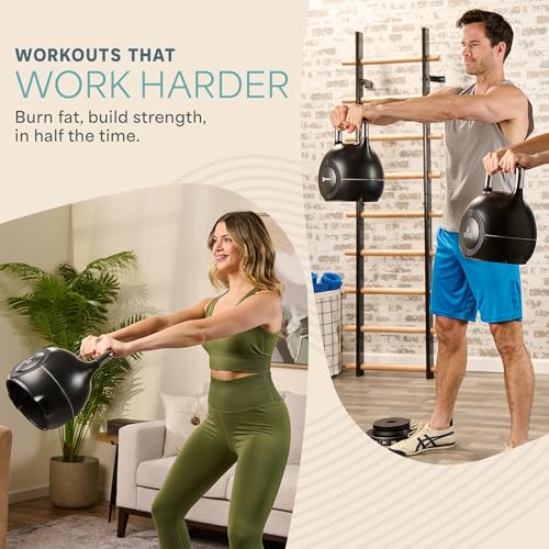 LifePro 7-in-1 Adjustable Kettlebell – PowerStone, Die-Cast Aluminum & Steel, Space-Saving Set with Handle-Twist Adjustment – Strength Training Kettlebell with Storage Base - size: 45.8 Pounds