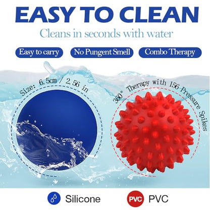 Physical Massage Therapy Ball Set: Lacrosse & Spiky Ball Set for Myofascial Release, Plantar Fasciitis, Stress Relief for Back, Neck, Feet - for Home, Office, Gym - color: Blue-red-