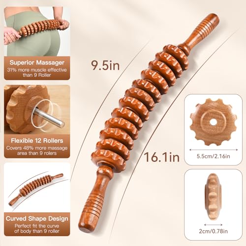 Wood Therapy Massage Tools, Wooden Massage Roller Stick, Lymphatic Drainage Tool, Curved Wood Muscle Massage Roller Used to Relieve Muscle Soreness and Body Shaping