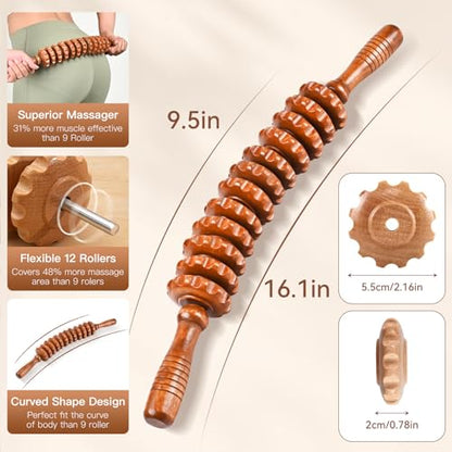 Wood Therapy Massage Tools, Wooden Massage Roller Stick, Lymphatic Drainage Tool, Curved Wood Muscle Massage Roller Used to Relieve Muscle Soreness and Body Shaping