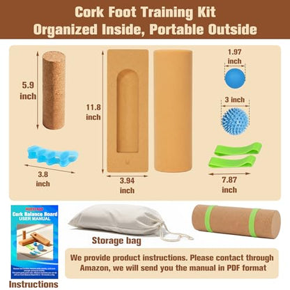 Cork Balance Board - Ankle & Foot Strengthener Kit for Physical Therapy, Plantar Fasciitis Recovery, Core Stability, Enhanced Foot Function, Mobility and Prevent Falls | Balance Trainer