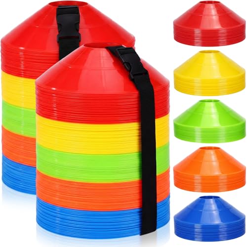 Soccer Cones with Straps Set, Disc Training Cones Bulk Agility Cone Sports Cone for Drills, Challenge, Football, Basketball, Skating, Coaching, Practice Equipment, Indoor, Outdoor
