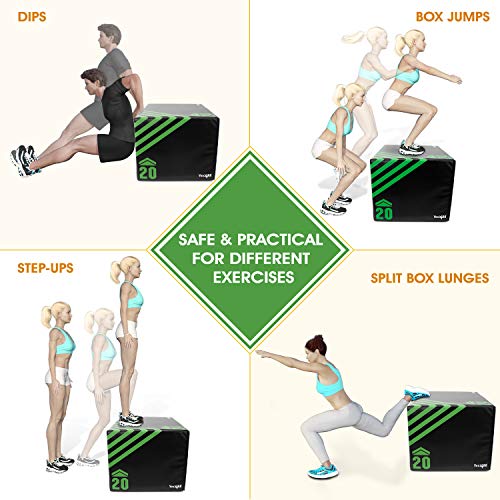 Yes4All 3 in 1 Foam Plyometric Jump Box for Training & Conditioning - Plyo Jump Box for Fitness Workout Exercise - color: Green and Black