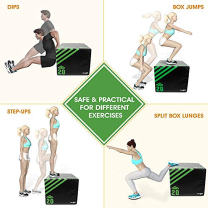 Yes4All 3 in 1 Foam Plyometric Jump Box for Training & Conditioning - Plyo Jump Box for Fitness Workout Exercise - color: Green and Black