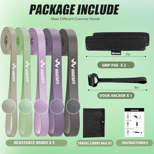 WHATAFIT Resistance Bands, 5 Level Pull Up Assistance Bands for Working Out - color: 5-125LBS GRAY PURPLE+GRIP