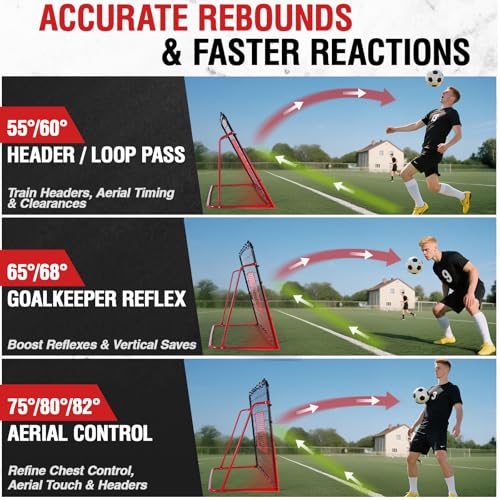 Soccer Rebounder Net, 10 Adjustable Angles 6x4FT Soccer Kickback Trainer for Passing, Ball Control & Volley Practice, Easy Setup Portable Football Training Net for Solo & Team Use