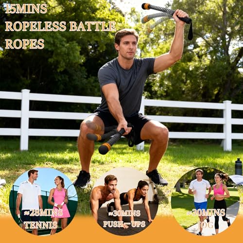 Ropeless Battle Ropes for Exercise Workout Rope, Portable Workout for Home Gym, Exercise Battle Ropes for HIIT Workouts, Low-Impact Cardio Training (Black with Ring) - style: Black with ring