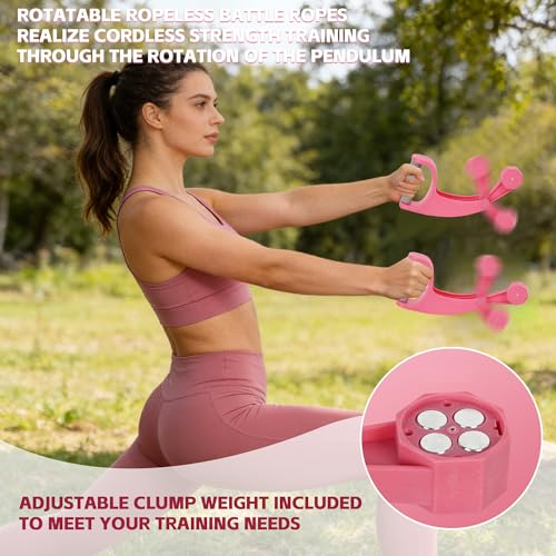 Ropeless Battle Ropes Full Body HIIT Exercise Equipment, 2pcs, Pink | Men Women Training Rope Fitness Accessories, for Home Gym Travel, Rubber Handle Cordless Arm Trainer, Weight Adjustable