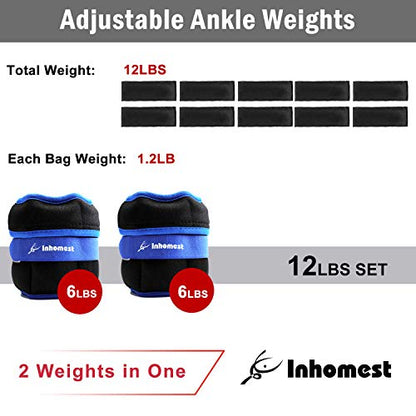 Adjustable Ankle Weights 1-5/10/12 Lbs Leg Weights for Men Women,Wrist Ankle Weights for Physical Therapy,Yoga Pilates,Workout,Walking,Jogging - color: Adjustable 12 Lb Set ( 6Lb Each) - Blue