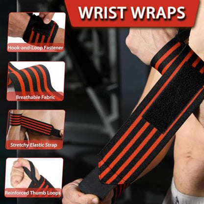 Wrist Wraps 18" Thumb Loop Straps for Powerlifting & Bench Press - color: Orange