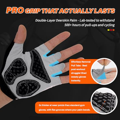Workout Gloves for Men Women, Fingerless Weight Lifting Gloves with Genuine Suede Palm, Full Palm Protection, Enhanced Grip, Breathable Gym Gloves for Fitness Training Cycling Pull Ups