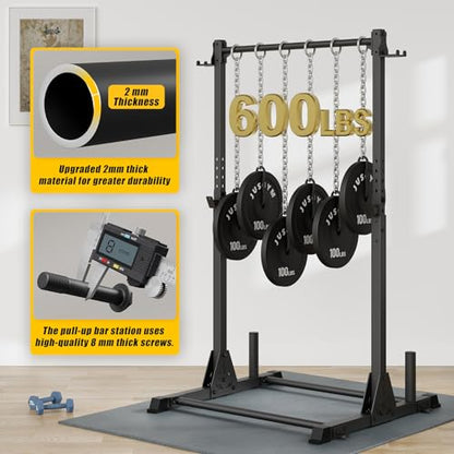 Pull Up Station, Strength Training Workout Pull Up Bar Free Standing for Home Gym, Adjustable Heavy Duty Pullup Bar Station Outdoor/Indoor, 600LBS Weight Capacity