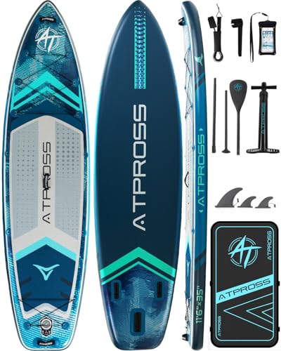 11'6"x35" Inflatable Paddle Board, 450lbs Extra Wide Stand Up Paddleboard for Adults with Premium SUP Accessories Kit & Backpack, Blow Up Kayak Non-Slip Stable Deck Boat for Yoga Fishing Surf - style: Blue A
