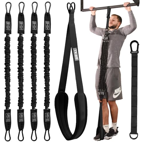 Pull Up Assistance Bands - 4 Heavy Duty Pull Up Bands with Adjustable Strap and Foot Rest - Stackable Pull Up Assist Band Set for Pull Up Bar - Resistance Bands for Pull Ups Chin Ups Strength Training - color: Black