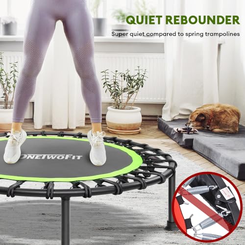 ONETWOFIT Mini Rebounder Trampoline for Adults with Bar, Adjustable Handle - color: Green