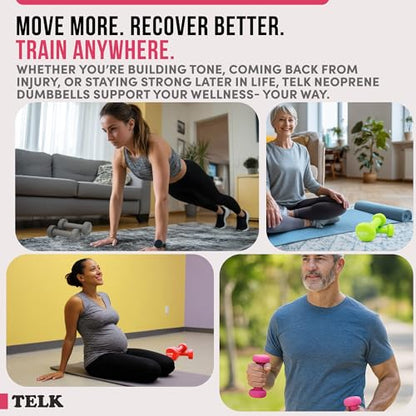 TELK Fitness Neoprene Dumbbells Set of 2 – Non-Slip Hand Weights for Home Workouts, Strength Training & Toning – Compact, Comfortable Grip for Women & Men