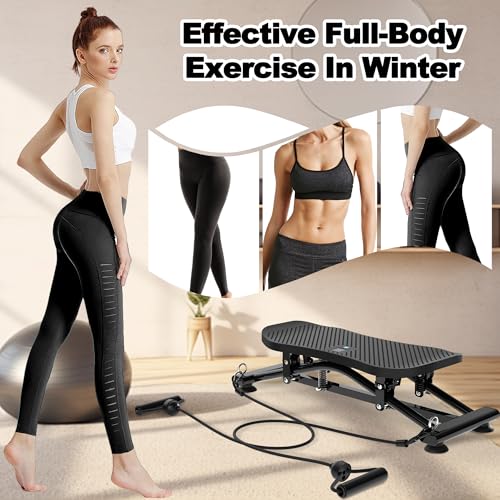 Indoor Ski Simulator with Resistance Bands Full Body Ski Machine for Home Gym Core Trainer Balance Board with Non-Slip Base Black
