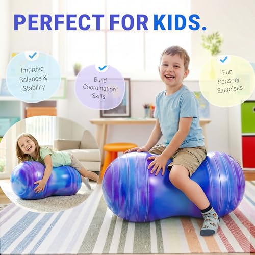 PlayZap Peanut Ball for Kids Youths Adults, Exercise Ball Stable Anti-Burst for Physical Therapy & Balance & Core Training, Non-Slip Yoga Ball Chair, Includes Pump (45cm/50cm)