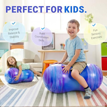 PlayZap Peanut Ball for Kids Youths Adults, Exercise Ball Stable Anti-Burst for Physical Therapy & Balance & Core Training, Non-Slip Yoga Ball Chair, Includes Pump (45cm/50cm)