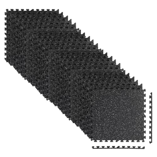24 Tiles Exercise Mat, 96 Sq.Ft Interlocking Foam Floor Mat with Rubber Top, Non-Slip Waterproof Puzzle Gym Mat for Home Workout Equipment & Garage, 0.79" Thick (Black)