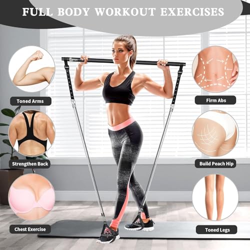 Pilates Bar Kit with Resistance Bands,Pilates Bar with Stackable Bands Workout Equipment for Legs,Hip,Waist and Arm,Exercise Fitness Equipment for Women & Men Home Gym Yoga Pilates - color: Dark Black