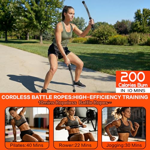 Ropeless Battle Ropes for Home Gym, Portable Cordless Weighted Battle Rope - size: Standard Black