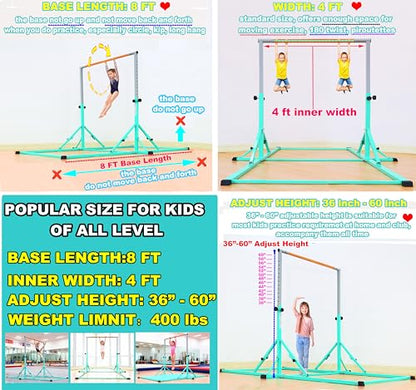 MARFULA Gymnastic Kip Bar for Kids Teens Ages 3-25 of All Gymnastic Levels - color: Teal (Bar with Mat - 8Ft Base)
