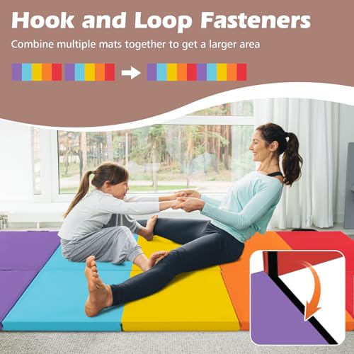 Goplus Gymnastics Mat, 6'x4' 3-Panel/6.6'x2.5' 5-Panel Folding Tumbling Mat w/Carrying Handles, Hook&Loop Fastener, Portable PU Leather Rainbow Exercise Mat for Home Gym Aerobics Yoga - color: 5-Panel,5 Color