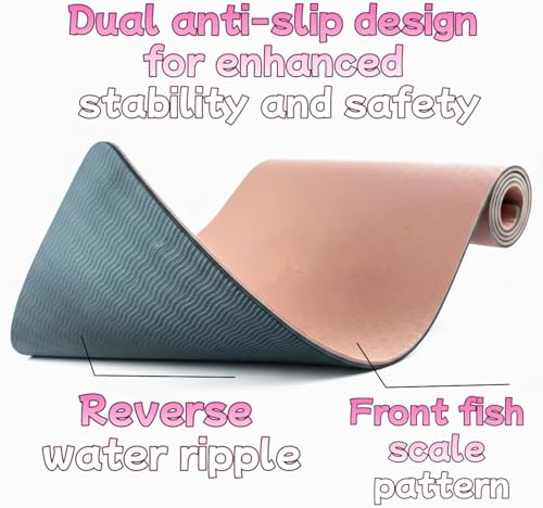 Extra Thick Yoga Mat 0.315 Inch, Non Slip 72x24 Inch, POE Eco Friendly Cushioned Mat for Home Gym Yoga Pilates Men Women - color: Pink + Navy Blue
