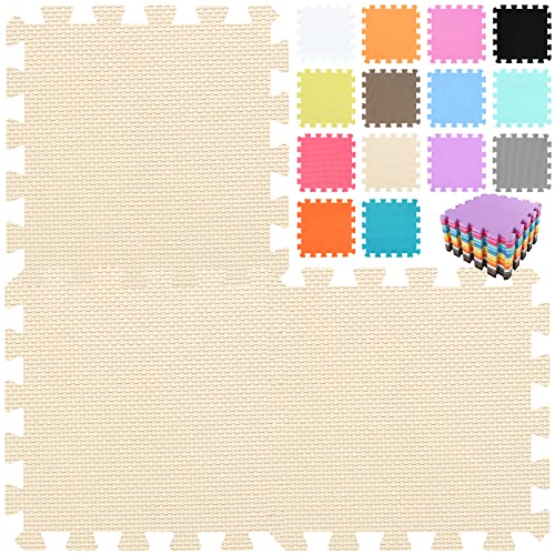 qqpp EVA Rubber 18 Tiles Interlocking Puzzle Foam Floor Mats - Baby Play Mat for Playing | Exercise Mat for Home Workout. Beige. QC-Jb18N - color: Beige, size: 18 Tiles