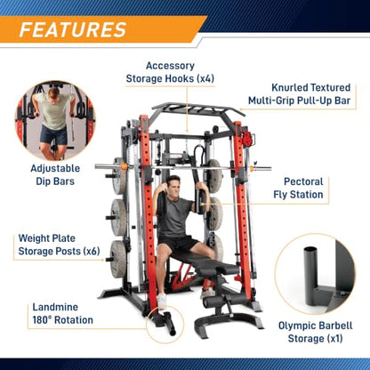 Marcy Smith Machine Cage System Home Gym Multifunction Rack, Customizable Training Station - style: Home Gym Cage + 230lb Weight Set
