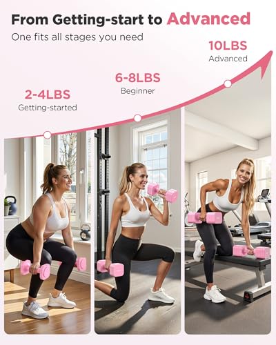 FEIERDUN DB3 5-in-1 Adjustable Dumbbell Set, 6LB/10LB Pair Adjustable Weights for Women at Home, Dual Locking Stable Hand Weights with TPU Soft Handle, Home Gym, Rehab, Pilates, Yoga, Strength Training - color: B-Cute Pink, style: 10LBS Pair (20LBS Total)