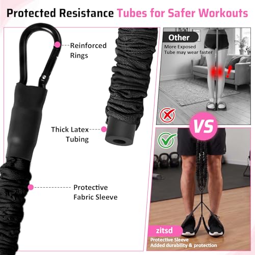 Pedal Resistance Band with Wood Handle for Arm, Leg & Core Workouts | 3-Tube 30/60/90 LB Resistance | Beech Wood Handle | Dual D-Ring | Fabric-Covered Tubes | Wide Foot Pedals | Carry Bag & Guide