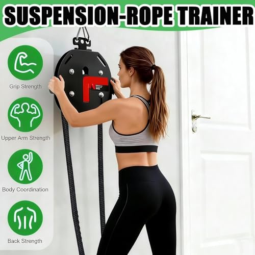Endless Rope Trainer | Resistance Trainer Machine | Pulley Rope Puller Fitness Rope Trainer | Pulley Rope Climbing Machine Adjustable Resista |14ft Closed-Loop Nylon Rope, Home Gym - color: Black