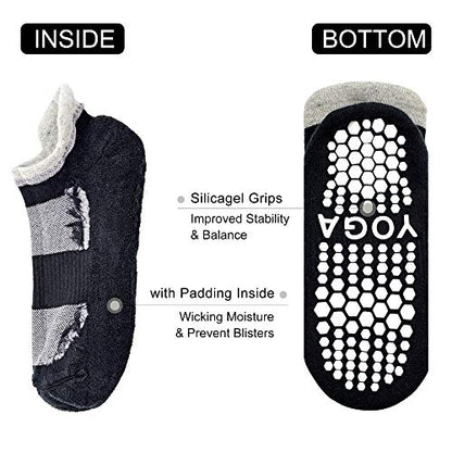 Busy Socks 2 Pack Women Ankle Non Slip Yoga Pilates Grip Socks with Cushion - color: 2 Pairs Black/Pink