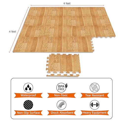 Sorbus Wood Grain Floor Mats Foam Interlocking Mats Each Tile 1 Square Foot 3/8-Inch Thick Flooring Wood Mat Tiles - Home Office Playroom Basement Trade Show (16 Tiles,16 Sq ft, Wood Grain - Pine)
