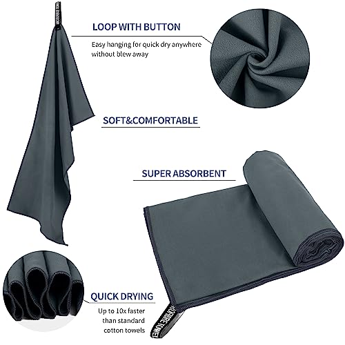 Microfiber Travel Towel, Soft Lightweight Quick Dry Towel, Super Absorbent Compact Travel & Sports & Beach Towels for Camping, Backpack, Gym, Swimming, Yoga, Hiking (XS:12"×24" -Dark Gray)
