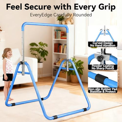 Kids Gymnastics Bar Gymnastic Equipment for Home Adjustable Height Gymnastic Training Bar Gymnastic Stuff for 3-7 Years Old Girls - color: Basic- Blue