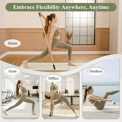 Yoga Stick for Stretching, 5ft Exercise Stick for Mobility & Flexibility, Bamboo Stretch Bar and Posture Pole with Non-Slip Grip - Includes Free Video Guide - color: Natural Bamboo
