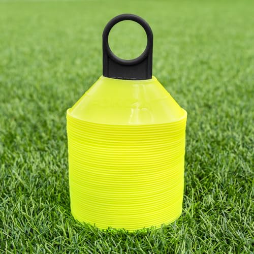 FORZA Mini Training Marker Cones | Durable Multi-Purpose Mini Space Cones Ideal for All Sports – Pack of 50 or 1000 in Multiple Color Options [Includes Carry Stand] - color: Yellow, style: Pack of 50