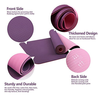 Attraction Design Yoga Mat Non Slip Exercise Mat Extra Thick Workout Mat for Yoga, Eco Friendly Exercise Yoga Mat High Density Fitness Pilates Mat with Carrying Strap, 72"x 24"x 6mm