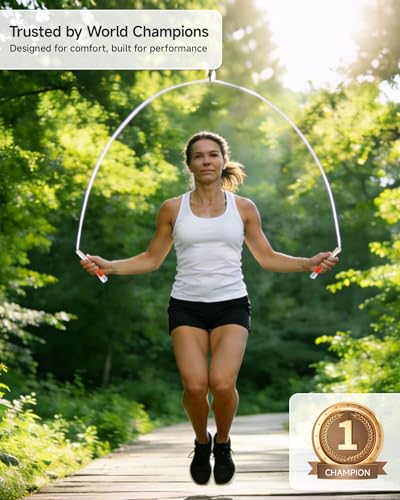 YUEDONG Ergonomic Jump Rope for Adults – Choose 3mm Steel Core (HIIT/Outdoor) or 4mm Nylon Core (Speed/Double Unders), Non-Slip 7.7” Handle, Quick Adjust Length for Home Gym Crossfit Cardio with Carry Bag