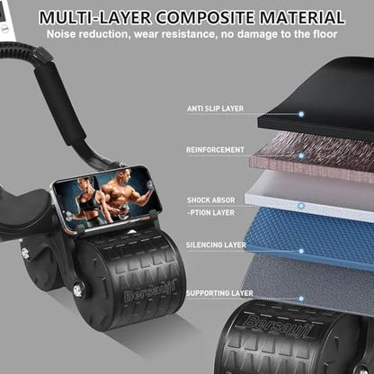 2026 Upgraded Ab Roller Wheel with Knee Mat &Timer - Automatic Rebound Abdominal Wheel with Elbow Support, Abs Workout Equipment for Core Strength Training, Ab Exercise Roller for Women Men