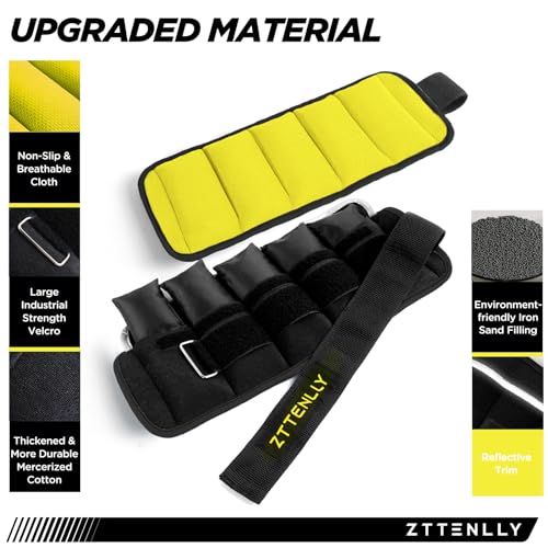 Adjustable Ankle Weights 1-5/10/15/20LBS Pair with Carry Bag - Breathable Fabrics, Reflective Trim - Strength Training Leg Wrist Arm Ankle Walking Weights Sets for Women Men Kids - color: Bright Yellow, size: 10 lbs Pair (5 lbs Each)