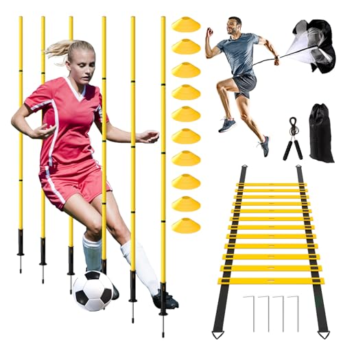 24Pcs Soccer Agility Training Equipment Set Ultimate Agility Poles Cones Ladder More for Quick Assembly and Easy Portability Suitable for All Skill Levels Enhance Speed Agility Training - color: Yellow