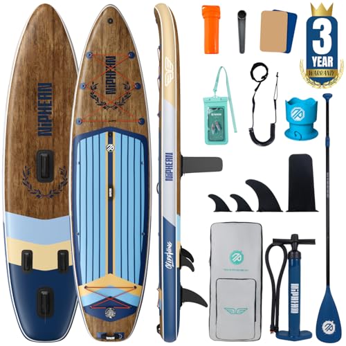 Niphean (Extra Large) Inflatable Paddle Board, SUP for 2+1 People/Family 500lbs Capacity Stand Up Paddle Board with SUP Accessories, StabilTrac Fin Non-Slip Paddleboard for Adults - color: Dark Gray